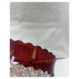 Ruby Red Rim Cut Glass Bowl
