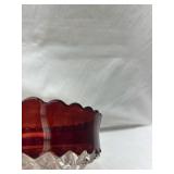Ruby Red Rim Cut Glass Bowl