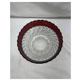 Ruby Red Rim Cut Glass Bowl