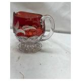 Ruby Red Glass Creamer with Etched Fern Design
