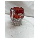 Ruby Red Glass Creamer with Etched Fern Design