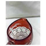 Ruby Red Glass Creamer with Etched Fern Design