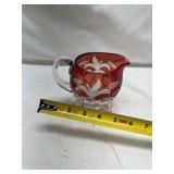 Ruby Red Glass Creamer with Etched Fern Design
