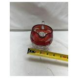 Ruby Red Glass Creamer with Etched Fern Design