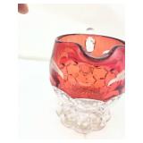 Ruby Red Glass Creamer with Etched Fern Design