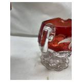Ruby Red Glass Creamer with Etched Fern Design