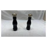 Avon Black Glass Salt and Pepper Shakers with Metal Tops