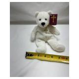 Plush White Polar Bear with Gold Ribbon