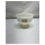 AVON Milk Glass Bowl with Pink Rose Design