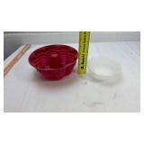 Red Bundt Pan and Pink Base Glass Dessert Cups Set