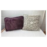 Decorative Throw Pillows Set - Purple Velvet & Gray Pattern
