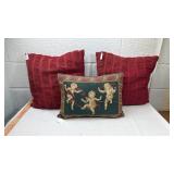 Decorative Throw Pillow Set - Red Pleated & Cherub Design