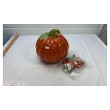 Orange Ceramic Pumpkin Container with Lid