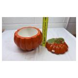 Orange Ceramic Pumpkin Container with Lid