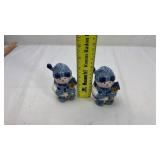 Blue and White Ceramic Snowman Salt and Pepper Shakers