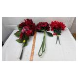 Holiday Floral Stems Set - Red Hydrangeas and Gold Accents