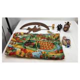 Fall Harvest Scene Metal Art Set with Flying Witch