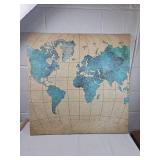 World Map Wall Art in Blue Tones on canvas