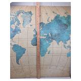 World Map Wall Art in Blue Tones on canvas