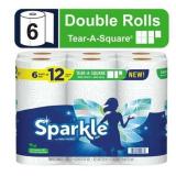 Sparkle Tear-A-Square Paper Towels  White  6 Double Rolls