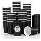 DAILYLIFE 16oz Insulated Black Disposable Coffee Cups with Lids- 100 Pack, To Go Coffee Cups for Hot Drinks, Leak Proof Design, Ideal for Cafes, Offices, Parties and Family