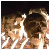 2022 New Terrifying Human Skull Fire Pit, Fireproof Imitated Human Skull Ceramic, Durable Reusable Fire Pit Skulls, Halloween Skulls Shaped Fire Stones for Fire Pits Bonfire Campfire Fireplaces (6PCS)