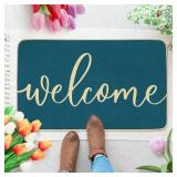 Blue Welcome Spring Door Mat, Summer Home Decor Indoor Outdoor Non-Slip Floor Mat for Entrance, Outside Entry, Patio 17x30 Inches TAN FLORAL