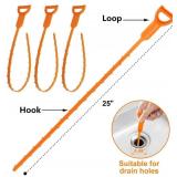 Forlivese 25 Inch Drain Snake,Drain Clog Remover,Sink Snake for Sewer Kitchen Sink Bathroom Tub Toilet Clogged Drains Relief Cleaning Tool 3 Pack