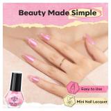 modelones Pink Nail Polish Set, 6 Colors White Gold Foil Glitter Silvery Pearl Shimmer Quick Dry Mini Starter, Long Lasting Art DIY Manicure Kit at Home for Women Girls Wedding Gifts
