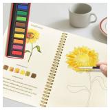 Watercolor Workbooks, Beginner Watercolor Painting Kit  Water Coloring Book Paint Set Workbook with 12 Watercolor Paints & Brush (Type A)