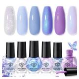 modelones Nail Polish Set, 6 Colors 2025 Baby Blue Purple Nail Polish Set Shimmer Glitter Sliver Fast Drying Mini Nail Lacquer Kit Finger Manicure DIY Nail Art Home Salon Gift for Women Girl