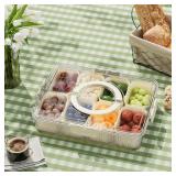 Patent Design Ribbed Snackle Box Container Snack Container Divided Serving Tray with Lid and Handle, 8 Divider Portable Snacklebox for Travel Beach for Charcuterie Veggie Fruit Candy,1 Pack