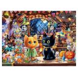 Halloween Puzzle for Adults 1000 Pieces, Cat and Witch Magic Shop Jigsaw Puzzle with Letters on Back with Pumpkin Candy Spooky Decor for Halloween Party, Family Night (27.5" x 19.7")