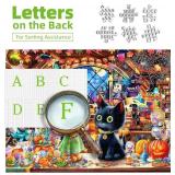 Halloween Puzzle for Adults 1000 Pieces, Cat and Witch Magic Shop Jigsaw Puzzle with Letters on Back with Pumpkin Candy Spooky Decor for Halloween Party, Family Night (27.5" x 19.7")