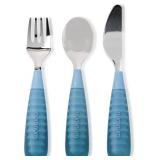 NumNum Toddler Utensils Set, 4th Stage Kids Silverware for 2+ Years, Pre-Spoon, Fork, Spoon & Knife GOOtensils with Stainless Steel Heads, BPA-Free Silicone Toddler Feeding Essentials, 3-Pack Blue