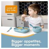 NumNum Toddler Utensils Set, 4th Stage Kids Silverware for 2+ Years, Pre-Spoon, Fork, Spoon & Knife GOOtensils with Stainless Steel Heads, BPA-Free Silicone Toddler Feeding Essentials, 3-Pack Blue