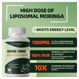 GREENPEOPLE Liposomal Moringa Capsules 1500mg - 98% High Absorption Pure Moringa Powder Supplement 2.0 - Natural Superfood for Immune/Gut/Energy/Skin Non - GMO/GMP 180pcs Vegan. BB April 2027
