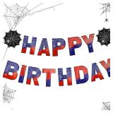Happy Birthday Banner for Boys Spider Theme Birthday Decorations Decor, Happy Birthday Party Supplies (2)