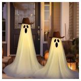 Eurzom 4 Pcs Western Cowboy Halloween Ghost Decorations Set Include DIY 3.94 ft Spooky Cowboy Ghost Kit with Western Hat for Outdoor Party Indoor Porches Yards Gardens Lawn