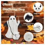 Ghost Walking Dog Statue Decor with LED, Halloween Spooky Ghost Dog Resin Figurine,Cute Light-Up Finger Ghost Decorations for Party, Home, Bedroom, Shelf, Table Centerpiece (Boy)