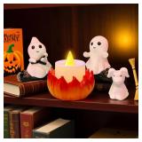 SOMITO 2025 Ghost Campfire Nightlight, Cute Halloween Ghost Figurine, Spooky Ghost Halloween Decorations, Adorable Halloween Decor Indoor for Home Mantel Tabletop Party (with Dog)