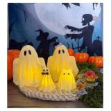 Halloween Decorations Indoor,Ghost Decor, Light Up Ghosts Kit Set of 4,Friendly Pets,Gothic Home Decor(2ghost 2dog)