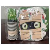 Halloween Party Supplies Kit for 24 Guests - Halloween Design with Disposable Dinner & Dessert Plates, Napkins, Cups, Tablecloth, and Banner -for Birthday Party Decorations