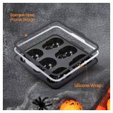 Metal Framed Silicone Skull Cake Pan - 6 Cavity Skull Baking Pan & Silicone Mold for Halloween Parties & Baking Fun | Food-Safe Non-Stick Ice Cube Tray, Cupcake Maker