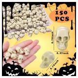 150 Pcs Halloween Mini Skull Heads,Plastic Miniature Figurines Skulls Ornamets Small Skeleton Head Decorations for Halloween Vase Filler Pranks Table Decor