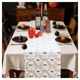 3D Halloween Indoor Decoration Table Runner - White Ghosts Soft Plush Faux Fur Fabric Holiday Home Kitchen Dining Party Table Decor 13x72 Inch Long
