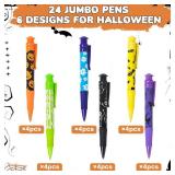 Letapapa Halloween Party Favor for Kids, 24 Pcs Halloween Jumbo Pens in 6 Designs, Halloween Toys, Goodie Bag Stuffers Fillers, Trick or Treat, School Classroom Rewards