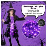 Light Up Halloween Girls Witch Costume, Toddler Witch Dress Set with Hat and Broom, Kids Costumes for Halloween Party Small