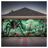 Halloween Garage Door Cover 6.6 x 16.4 ft Scary Garage Door Banner Horror Hanging Backdrop for Halloween Party Background Supplies(Spider)