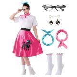 Spooktacular Creations Halloween 6Pcs 1950s Outfits for Women, Poodle Skirts for Women 50s Costume Set with Socks for Cosplay Large